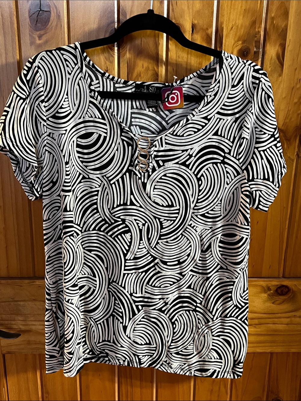 Love By Design Black & White Short Sleeve Ring-Accent Top